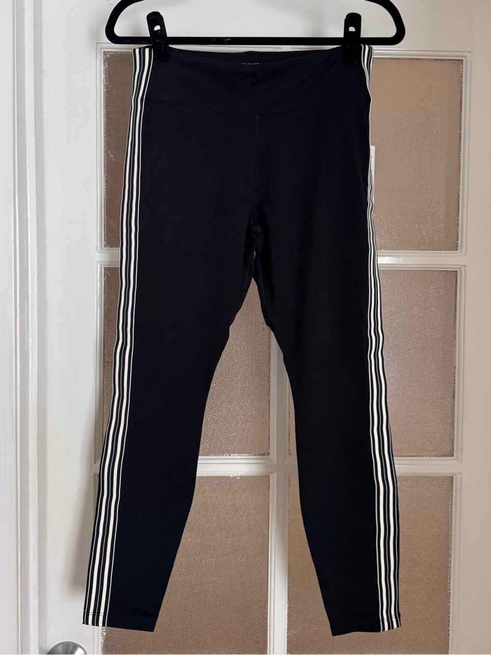 Athleta Black Leggings with White Triple Side Stripes